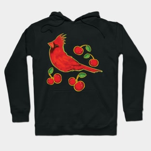 Very Red Bird with cherries - Illustration pattern Hoodie